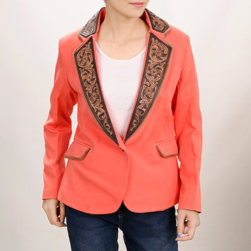 ADBZ706 Genuine leather Hand tooled hand carved Women Blazer dress jacket ladies Girl